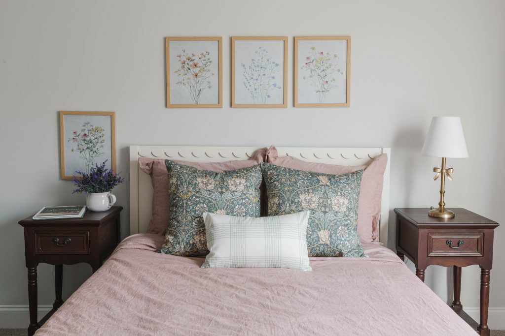 Extra bedroom with floral decor and bedding