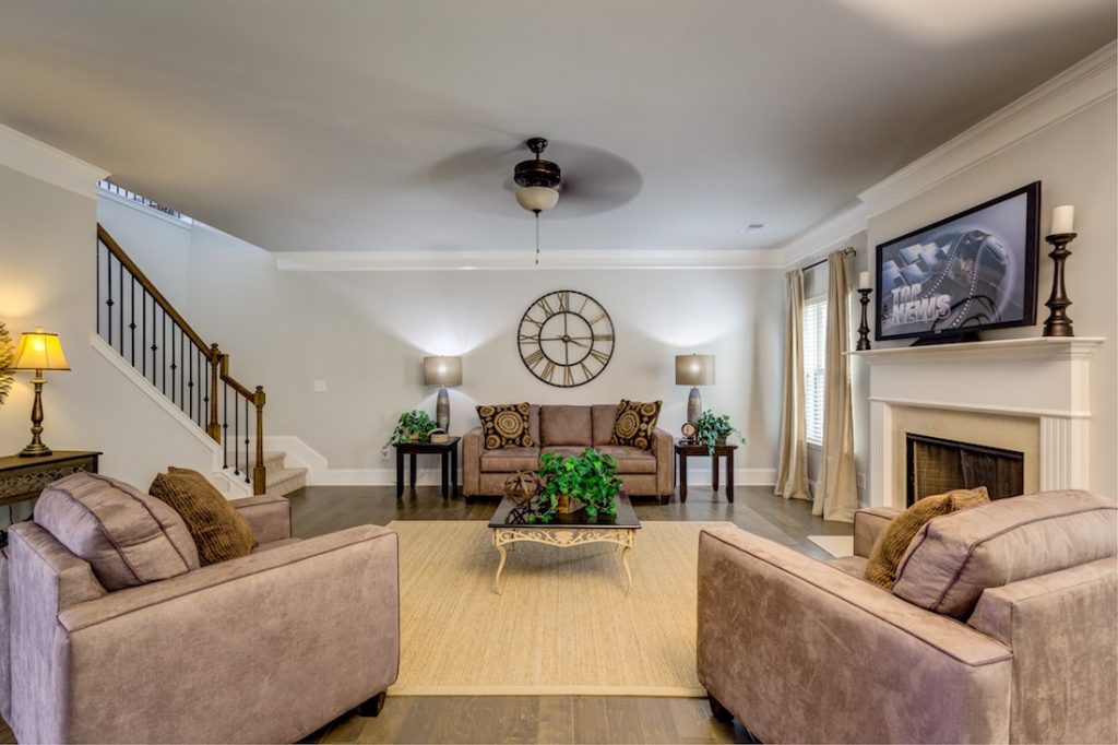 Family room with gas lit fireplace at Cowan Ridge