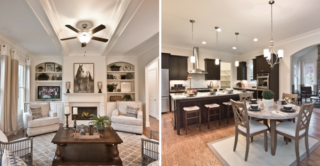 Family room and kitchen of the model home at Heritage at Kennesaw Mountain