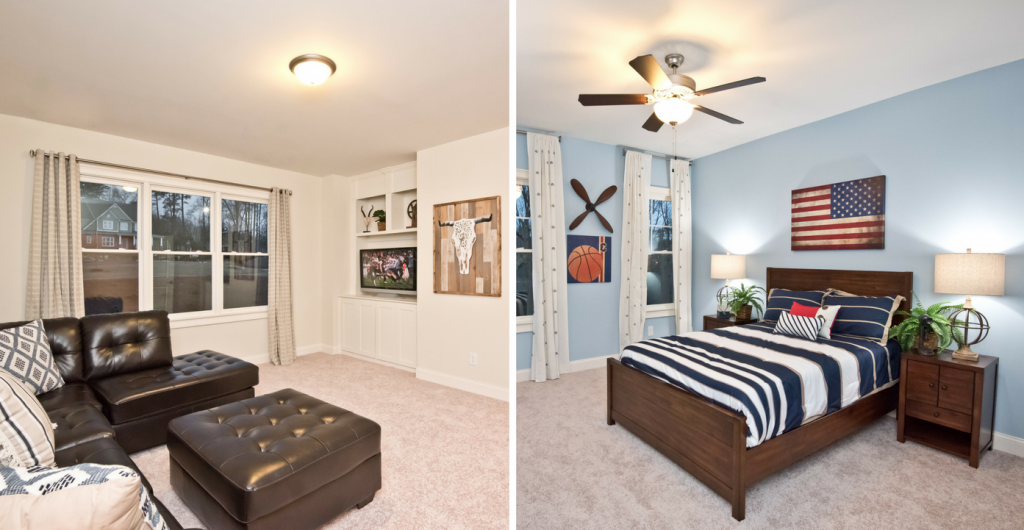 Kids room and media room on the second floor of the model home