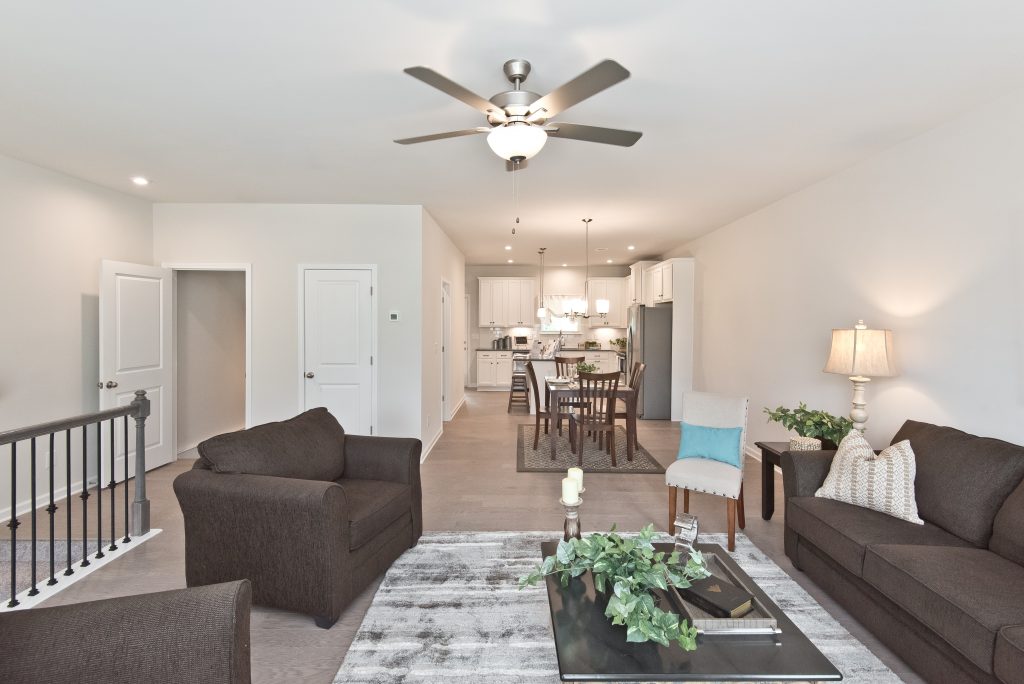 The living room in a Kennesaw townhome at Cantrell Crossing