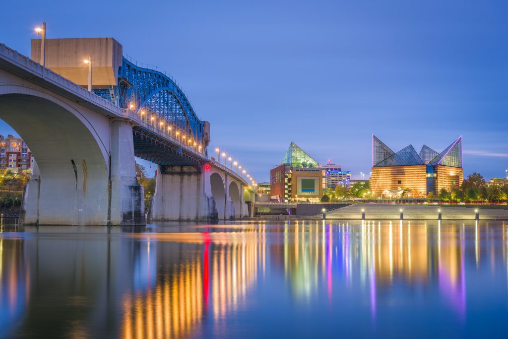 Chattanooga, Tennessee skyline on the Tennessee River