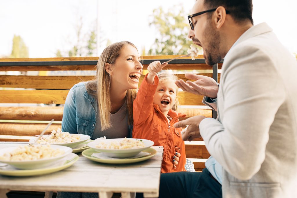 Family eating at a local restaurant