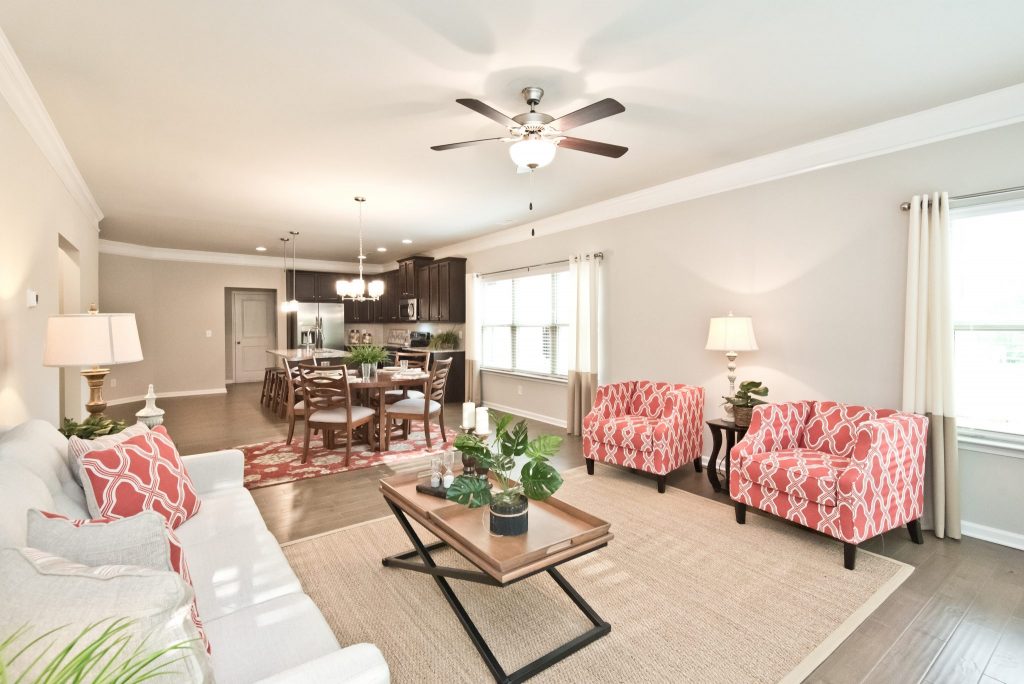 The living room in a Villas at Hickory Creek home