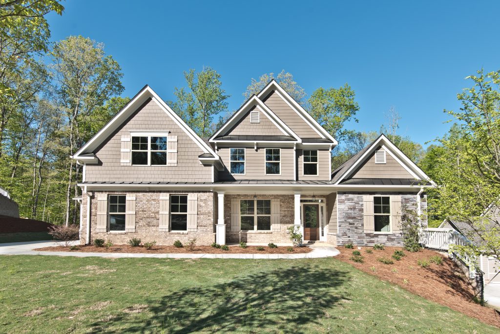 River Rock Exterior, covered front porch, new homes in Georgia at River Rock