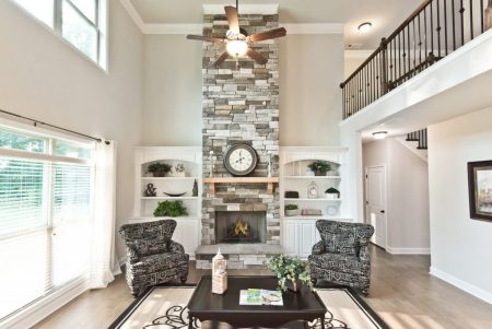 A new home fireplace in River Rock at Ball Ground, Georgia