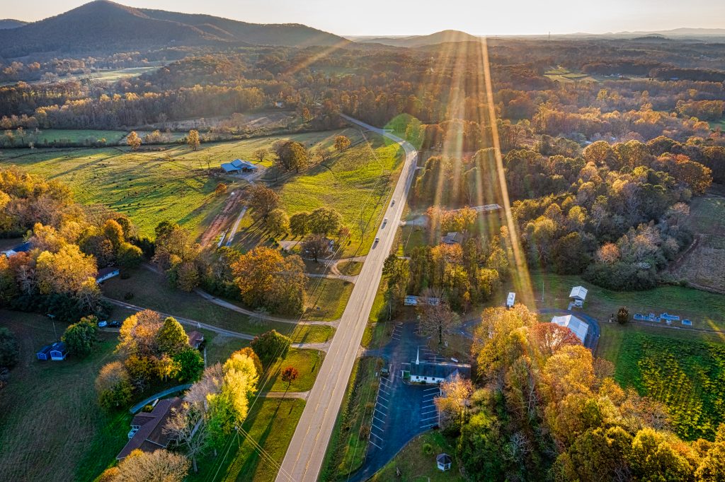 An aerial image of the Georgia Mountains near unique community attractions in Cartersville, GA ©RodClementPhotography