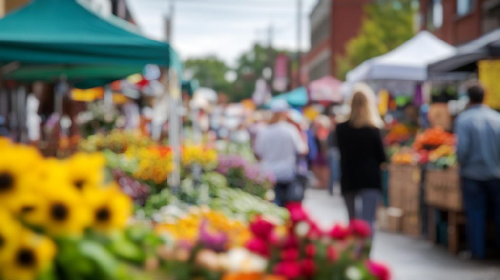 farmers market with sunflowers in the foreground ©Dnipro Assets