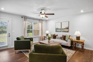 Open-concept living room in a Silver Leaf active adult home. 