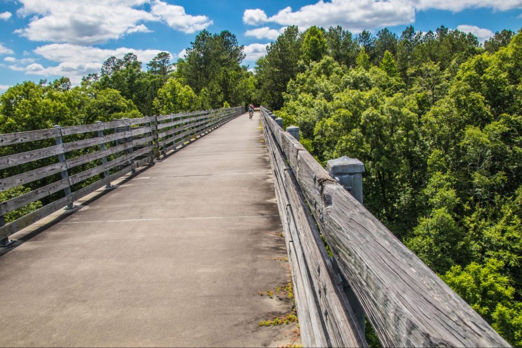 Paved walking and biking path on the Silver Comet Trail bridge near Mableton, GA. ©Billy F Blume Jr